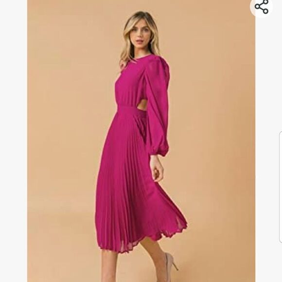 Paintcolors Women's Long Puff Sleeve Pleated Long Maxi Dress Cutout High Waist M - Picture 12 of 14